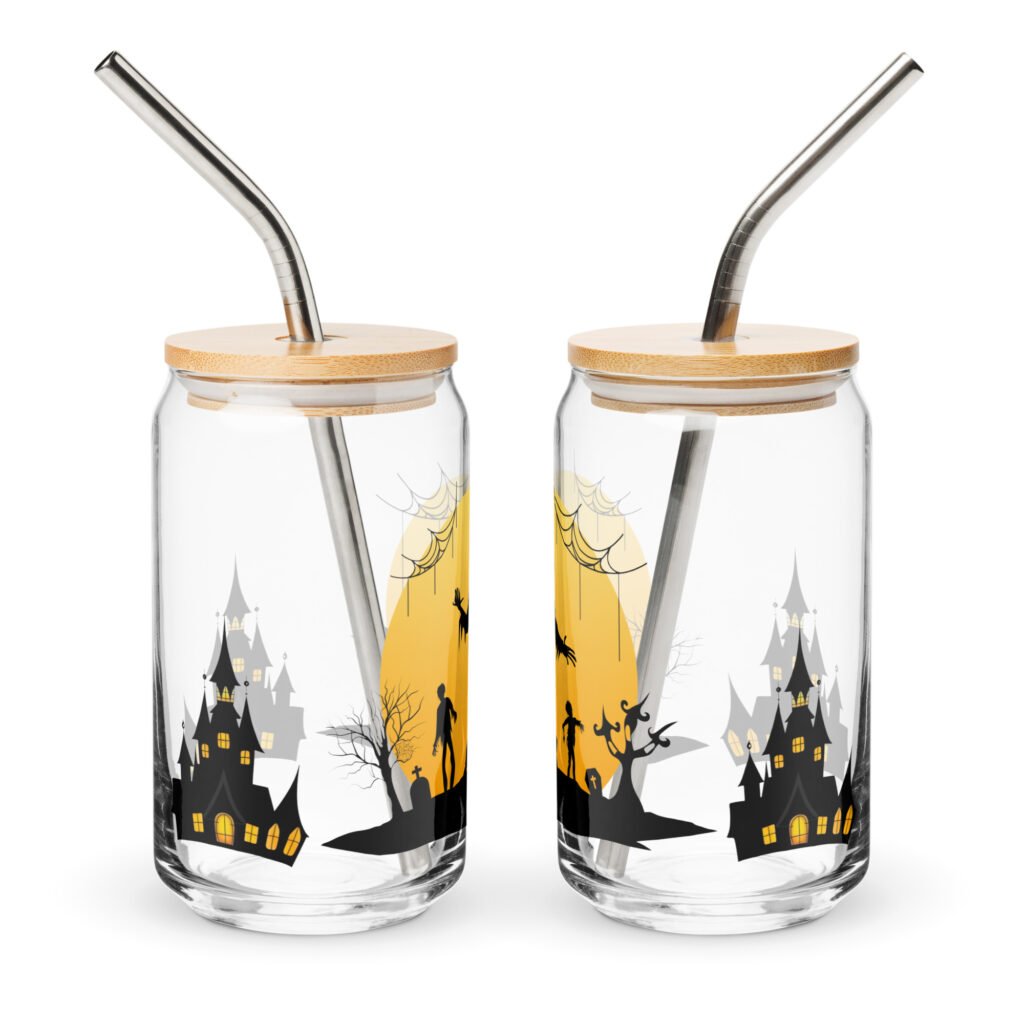 16oz Can-Shaped Glass with Lid and Straw: Zombie Zest Halloween glass