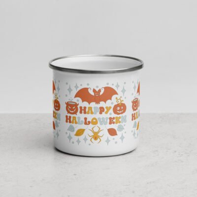 Happy Halloween Enamel Mug, 12oz holiday mug