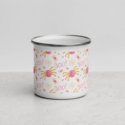 Premium Camping Tea Mug and Camper 12oz Coffee Mug- The Spook-tacular Charm of Our Ghoul-Ish Enamel Mug