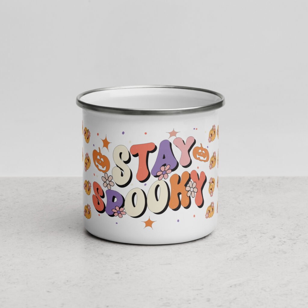 Premium Enamel Drinking Mug with Spooky Design-12oz Enamel Mug Gift