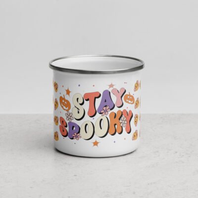 Premium Enamel Drinking Mug with Spooky Design-12oz Enamel Mug Gift