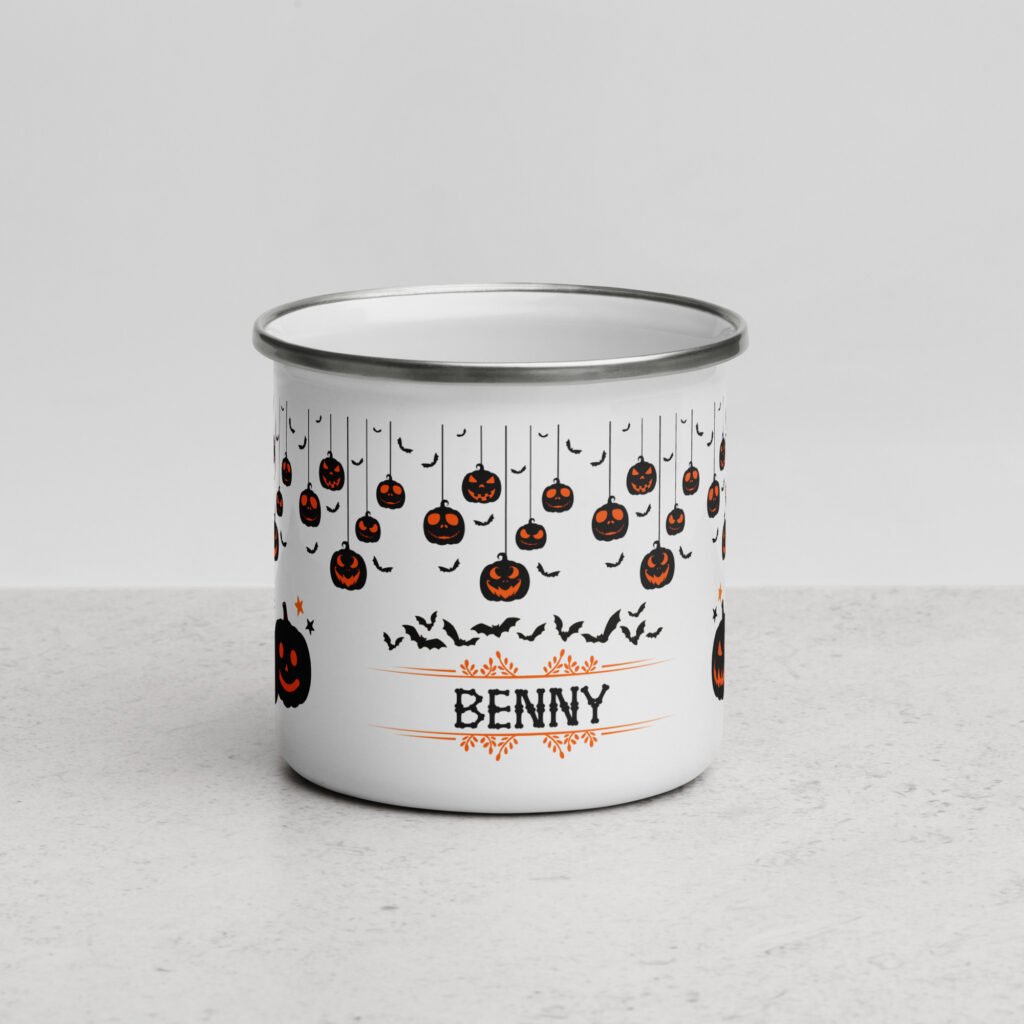 Ultimate Personalized Sip: Your Name Engraved Enamel Mug(12oz, Halloween theme)