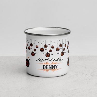 Ultimate Personalized Sip: Your Name Engraved Enamel Mug(12oz, Halloween theme)
