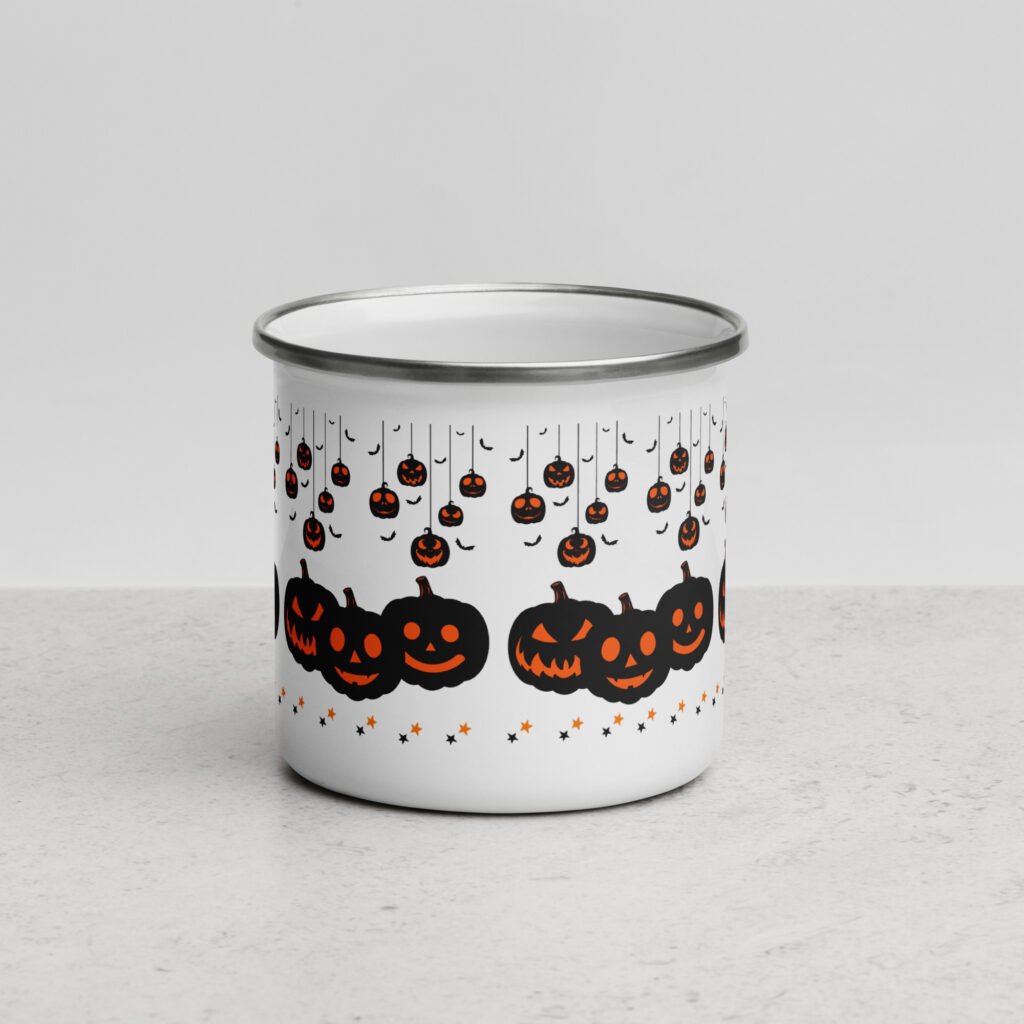 Enamel Mug for Camping Halloween-Themed 12oz, Spooktacular Sips: The Scary Pumpkin’s Good Sips