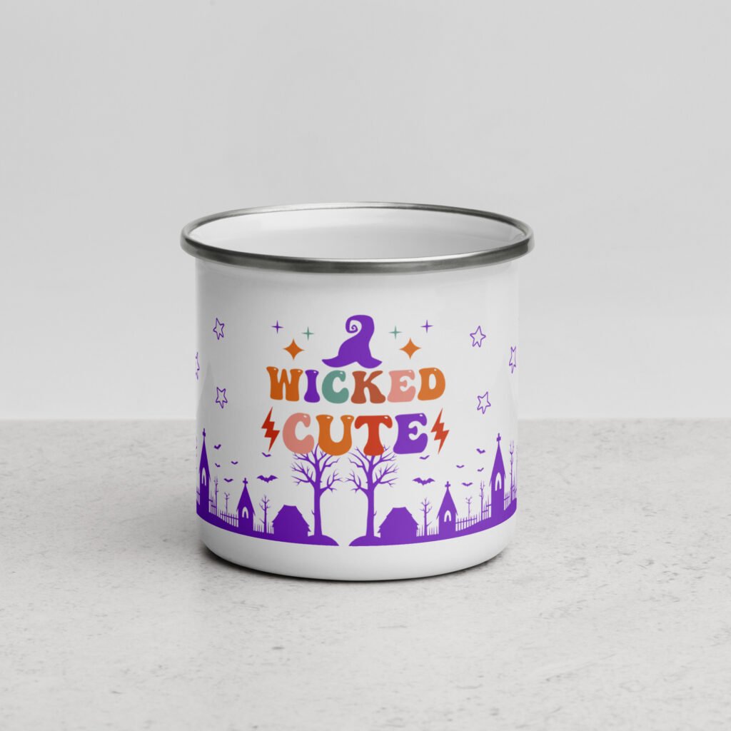Ghostly Sips Halloween Camper Mug (12oz Enamel Cups)