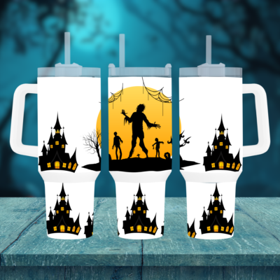 Zombie Zest: 40oz Halloween Travel Mug with Handle