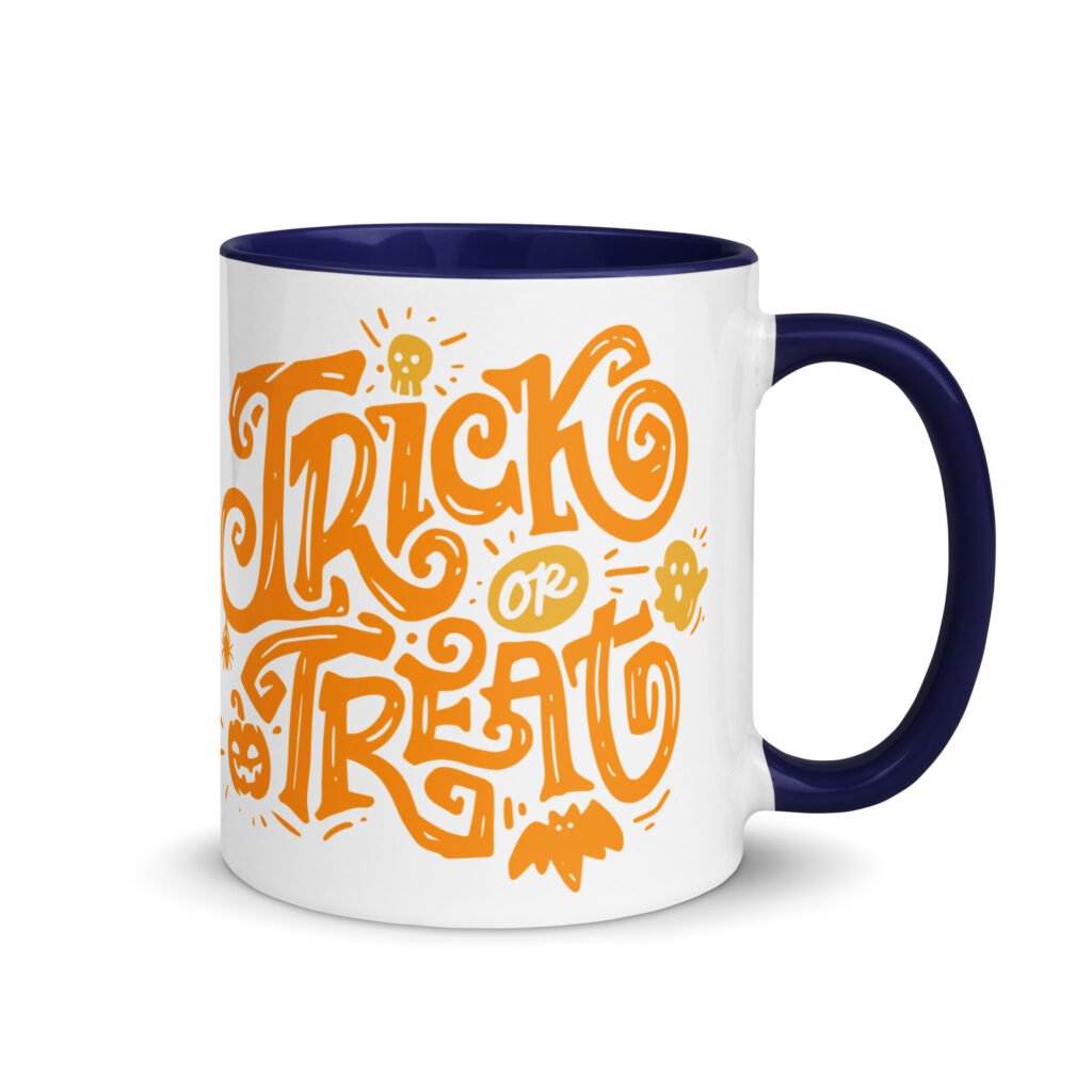 Halloween Coffee Mug (Available 110z & 15oz) : “Trick or Treat” Halloween Mug with Color Inside
