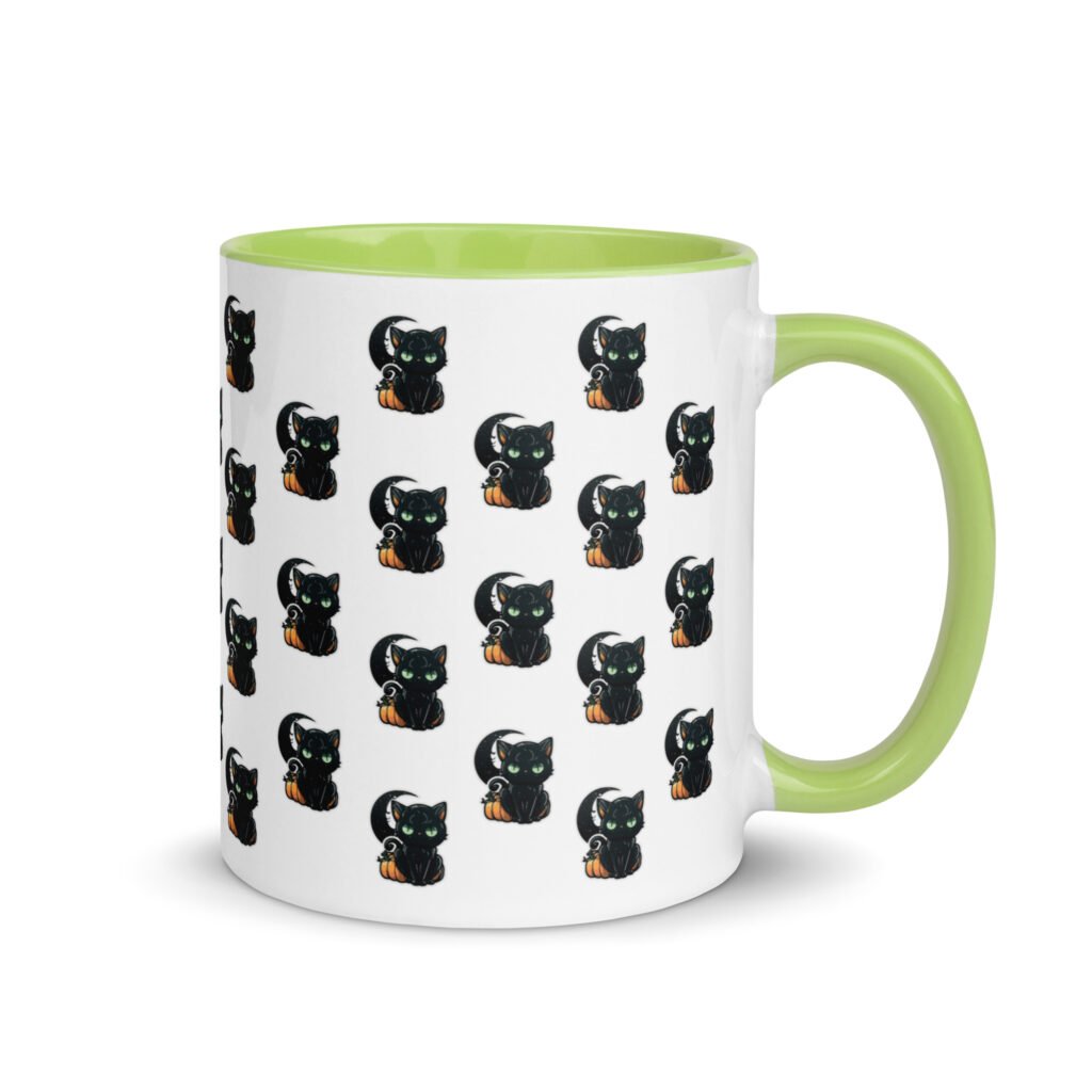 Black Cat Halloween Coffee Mug with Color Inside (11oz & 15oz) – Halloween Gift