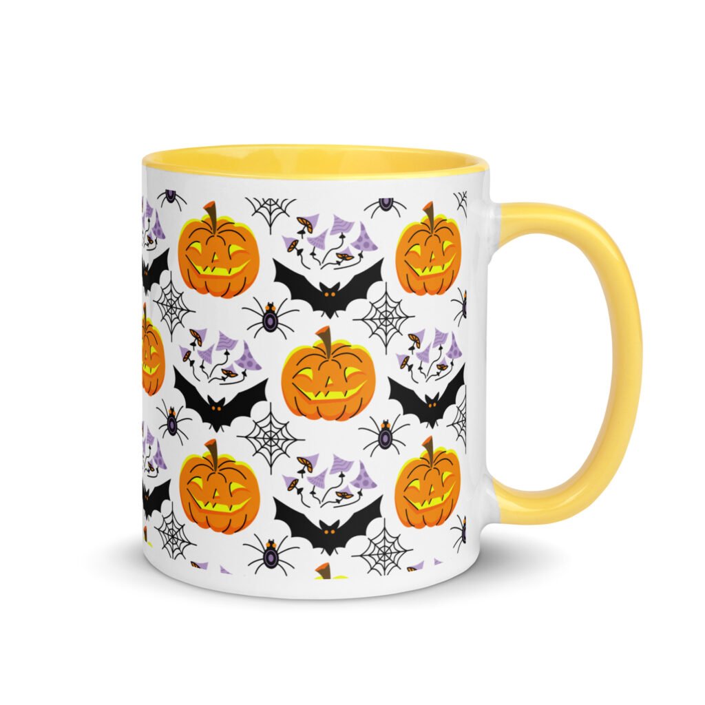 Coffee Mug Gift (11oz & 15oz), Bats & Ghosts Mug with Color Inside – Halloween Collection