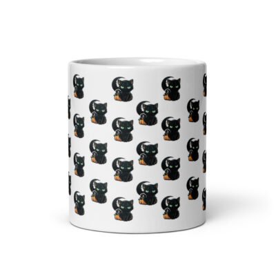 Ceramic Coffee Mugs, 11oz and 15oz, Black Cat Halloween White glossy mug