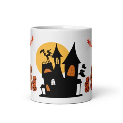 White Glossy Ceramic Coffee Mug Enchanting Witch Garland