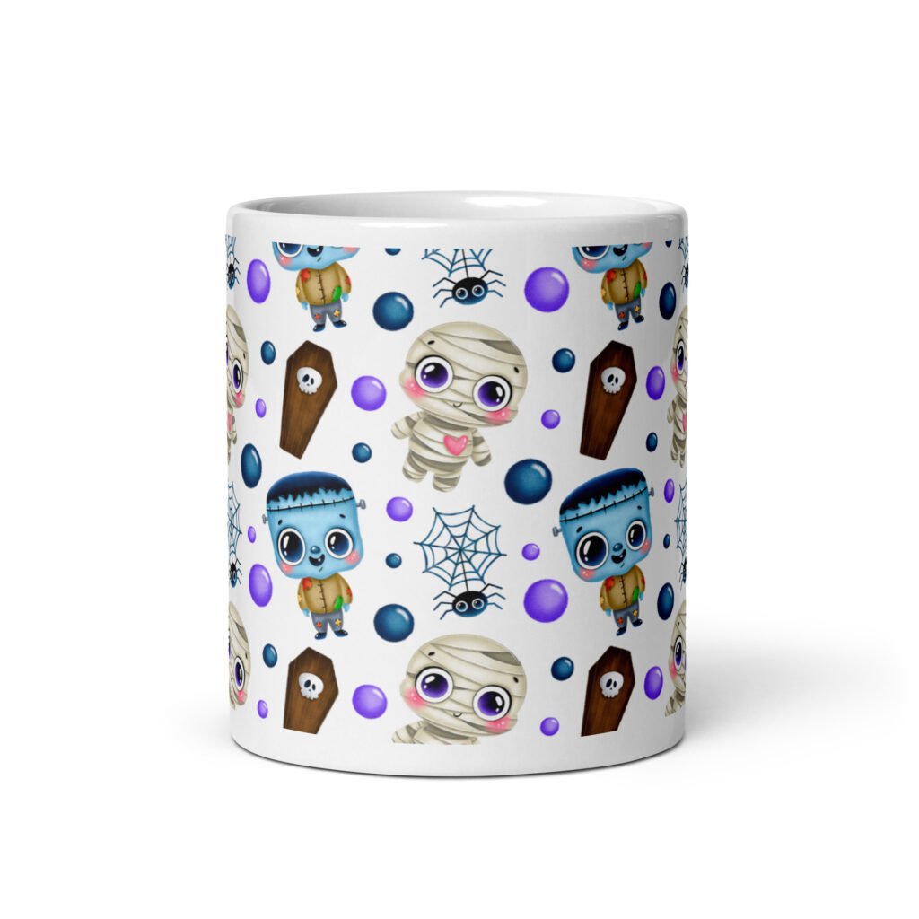 Ceramic Glossy Mug: Frankenstein’s Cute White Glossy Mug