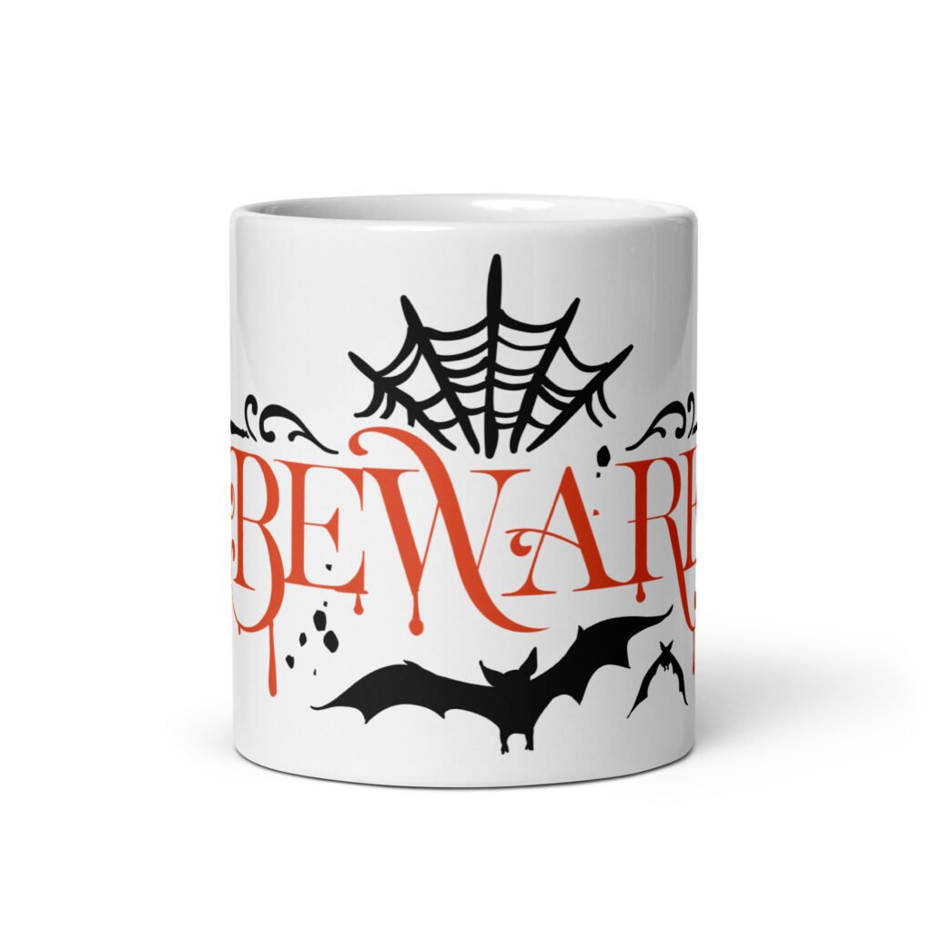 Stylish Halloween Mug – Glossy Ceramic Coffee Mug in 11oz & 15oz | Beware Graveyard White Glossy Mug
