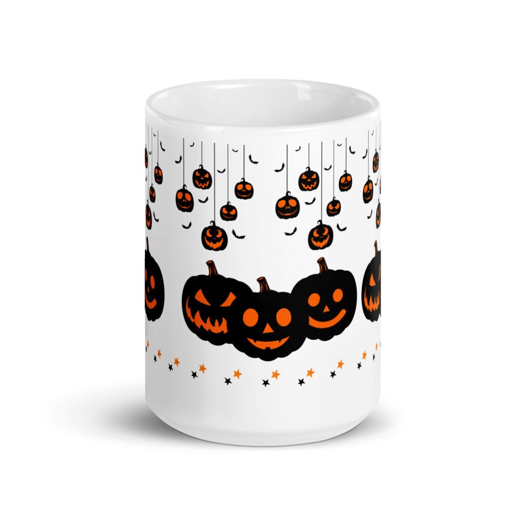 Pumpkins & Spells Halloween Glossy White Mug – Custom Printed Glass Mug (11oz & 15oz)