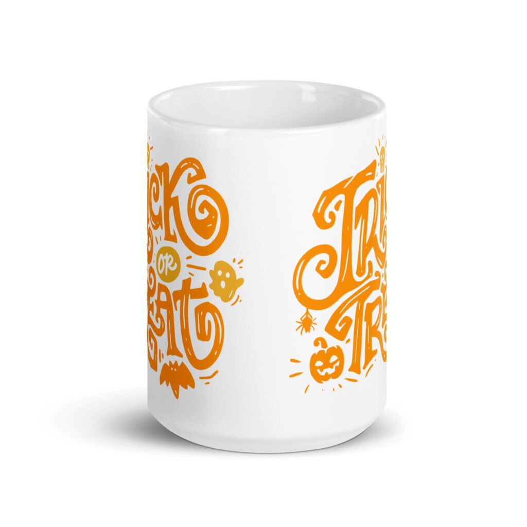 Spooky Cute Coffee Cup (11oz & 15oz) – Trick or Treat Yourself: Halloween-Themed White Glossy Mug