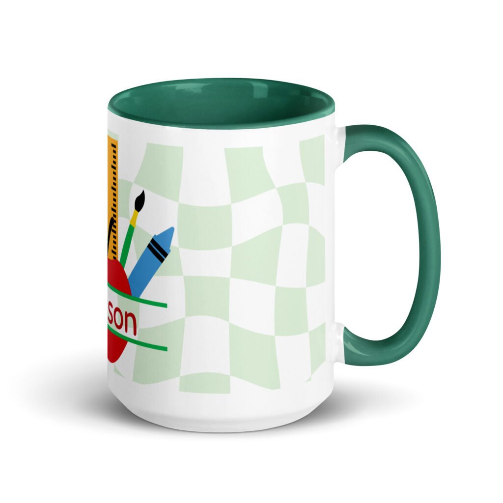 White Glossy Name Mug with Colorful Inside – Perfect School Gift