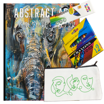 Relaxing Abstract Art Coloring Book Bundle β Creative Mindfulness Set with Crayons, Pencils & Canvas Pouch