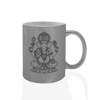11 oz Metallic Ceramic Cup with | Ganesh Printed Silver Coffee Mug