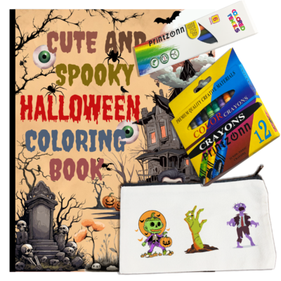 Cute & Spooky Halloween Coloring Bundle – Coloring Book, Crayons, Pencils & Canvas Pouch