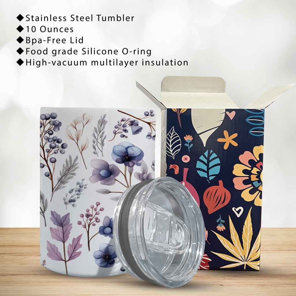 10oz Stainless Steel Tumbler (4 Flower Designs) – Floral Design with BPA-Free Lid,  Hot and Cold Tumbler
