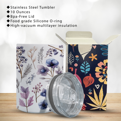 10oz Stainless Steel Tumbler (4 Flower Designs) – Floral Design with BPA-Free Lid,  Hot and Cold Tumbler