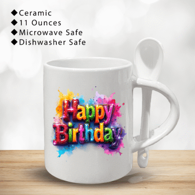 Cute & Funny Birthday Gift Mug – 11oz Ceramic Coffee Cup with Spoon – Adorable Gift for Friends, Him or Her