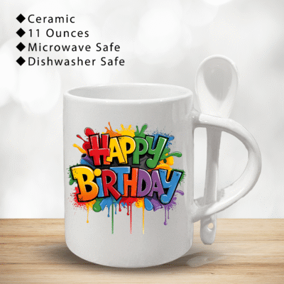 Happy Birthday Printed Ceramic Cup | Vibrant Color Birthday Themed Mugs Available in 11oz Celebration Designs