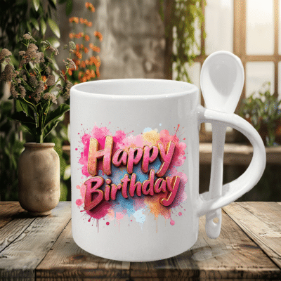 Happy Birthday Mug 11oz with Spoon – Cute & Funny Gift Idea for Friends and Coworkers