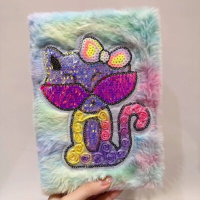 Fluffy Rainbow Diary – A5 Plush Notepad with Ruler-Lined Pages (80 Sheets)