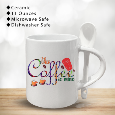 Coffee Cup with Spoon and Holder (11oz) – Cute and Funny Ceramic Mug Gift for Family and Friends