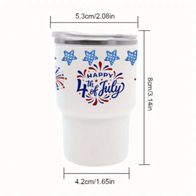 Shot Glass Tumblers – 3oz Stainless Steel with Lids & Straws – American Flag Heart Design – 6-Pack 4th of July,Party Favors in 6 Colors