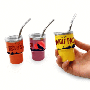3oz Stainless Steel Shot Glasses with Lids & Straws, Mini Tumbler Set – 6-Pack  – Bachelor Party Groomsmen Cups (Tying the Knot Toast)