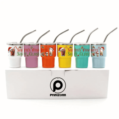 Holiday Mini Tumbler Set – 6-Pack 3oz Stainless Steel Cups with Lids & Straws – Festive Drinkware in 3 Fun Designs