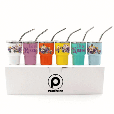 Colorful Mini Tumbler Set – 6-Pack 3oz Stainless Steel Shot Glasses with Lids & Straws – 3 Designs
