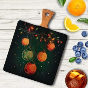 Christmas Cutting Board with Bright Christmas Ornaments and Lights Design