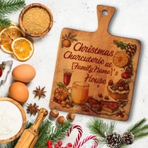 Personalized Christmas Charcuterie Board - Custom Family Name Holiday Serving Board with Festive Food Design