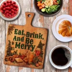 Christmas Cutting Board with "Eat, Drink, and Be Merry" Message