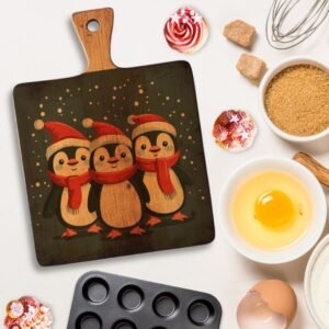 Chillin' with Penguins Cutting Board-Penguins in Christmas scarves and hats Design