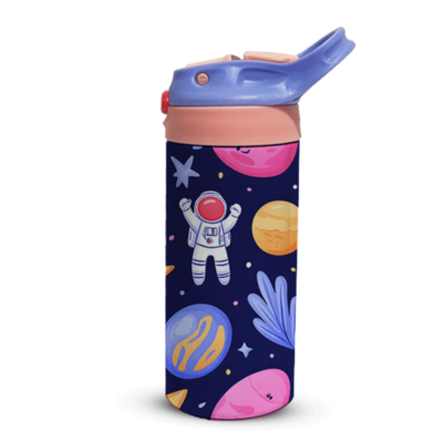 14oz Insulated Stainless Steel Sippy Bottle with Straw – Leakproof Flip-Top Lid – BPA-Free Kids Stainless Steel Water Bottle – Cute Cow & Stars Design
