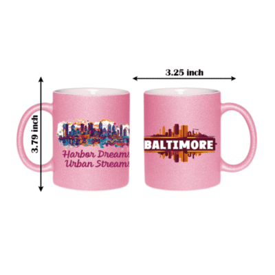 11 oz glitter Ceramic mug with Baltimore skyline design. A perfect gift Coffee Cup (Available in 7 colors)