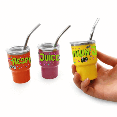 Gamer Mini Tumbler Set – 6-Pack 3oz Stainless Steel Shot Cups with Lids & Straws – Fun Gaming Party Favors (3 Designs)