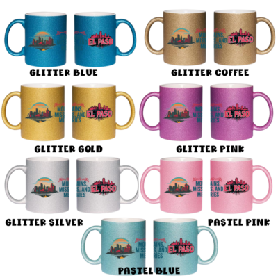 El Paso Texas Glitter Mug – 11oz Ceramic Coffee Cup with Bold Skyline Design – Souvenir Gift for Travelers & Locals