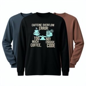 Caffeine Overflow Error: Too Much Coffee, Not Enough Code Unisex Long Sleeve Tee