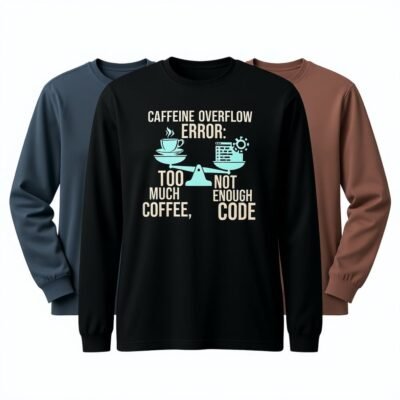Caffeine Overflow Error: Too Much Coffee, Not Enough Code Unisex Long Sleeve Tee