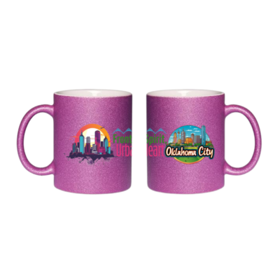 Ceramic Coffee Cup -11oz, Glitter Mug - Oklahoma City “Frontier Spirit, Urban Heart” – Colorful Gift for Souvenir Collectors, Travelers & Locals