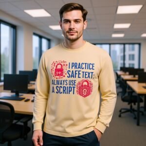 I Practice Safe Text: Always Use a Script Unisex Long Sleeve Tee