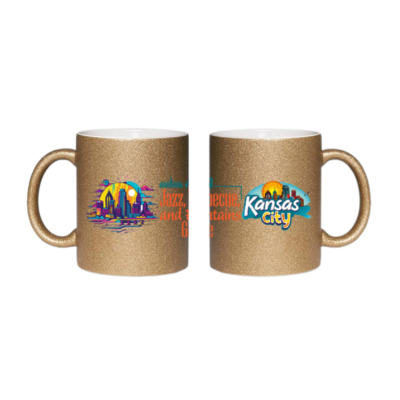11oz Ceramic Coffee Cup with Vibrant Cityscape Design – Kansas City Glitter Mug – Missouri Gift for Travelers & Locals