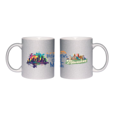 Milwaukee Glitter Mug – “Brews, Views & Muse” 11oz Ceramic Coffee Cup – Gift for Wisconsin Locals, Lovers & Travelers