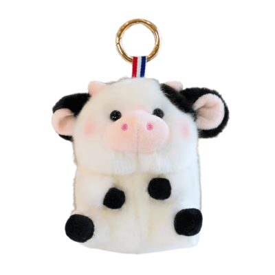 Plush Cow Keychain – 5-Inch Soft Stuffed Animal Charm with Gold Ring – Cute Mini Accessory for Bags, Keys, or Gifts