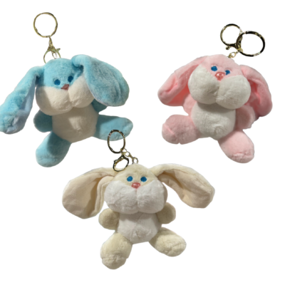 Plush Bunny Keychain – Soft Stuffed Rabbit Charm with Long Ears & 3 Hook Options – Cute Accessory for Bags, Purses, or Keys